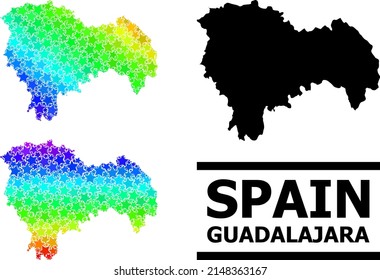 Spectral gradient star collage map of Guadalajara Province. Vector colorful map of Guadalajara Province with spectral gradients.