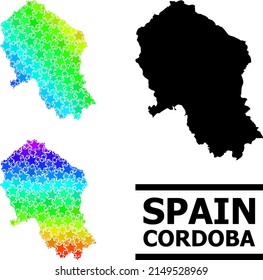 Spectral gradient star collage map of Cordoba Spanish Province. Vector colorful map of Cordoba Spanish Province with spectrum gradients.