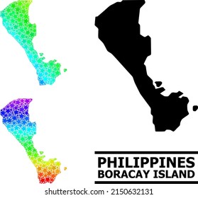 Spectral gradient star collage map of Boracay Island. Vector colored map of Boracay Island with spectral gradients. Mosaic map of Boracay Island collage is designed with scattered color star elements.