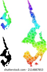 Spectral gradient star mosaic map of Koh Phi Leh. Vector colored map of Koh Phi Leh with spectral gradients. Mosaic map of Koh Phi Leh collage is done from scattered colorful star parts.