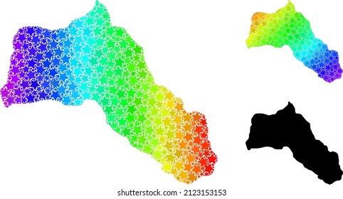 Spectral gradient star mosaic map of Kurdistan. Vector colored map of Kurdistan with spectral gradients. Mosaic map of Kurdistan collage is designed of scattered colored star elements.