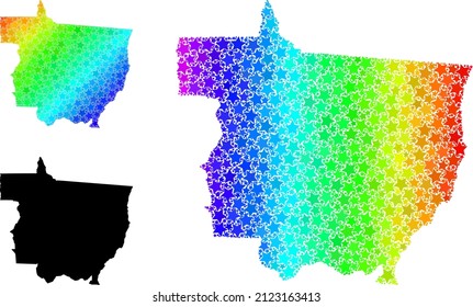 Mapa de mosaico de estrellas de gradiente espectral del estado de Mato Grosso. Mapa de color vectorial del estado de Mato Grosso con gradientes espectrales.