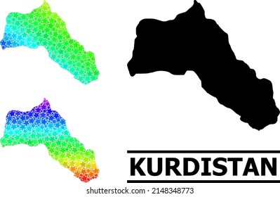 Spectral gradient star mosaic map of Kurdistan. Vector colorful map of Kurdistan with spectrum gradients. Mosaic map of Kurdistan collage is designed from randomized colorful star parts.