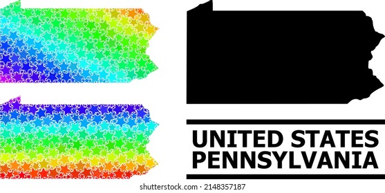 Spectral gradient star mosaic map of Pennsylvania State. Vector vibrant map of Pennsylvania State with spectral gradients.