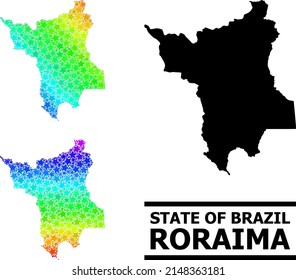 Spectral gradient star mosaic map of Roraima State. Vector colored map of Roraima State with spectrum gradients. Mosaic map of Roraima State collage is made with random colored star parts.