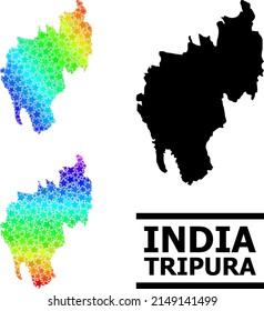 Spectral gradient star mosaic map of Tripura State. Vector colored map of Tripura State with spectrum gradients. Mosaic map of Tripura State collage is created with randomized colored star elements.