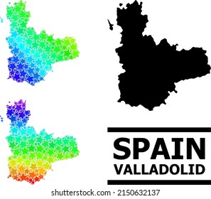 Spectral gradient star mosaic map of Valladolid Province. Vector colorful map of Valladolid Province with spectral gradients.