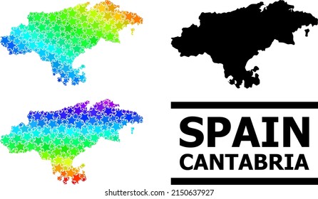 Spectral gradient star mosaic map of Cantabria Province. Vector colorful map of Cantabria Province with spectral gradients.