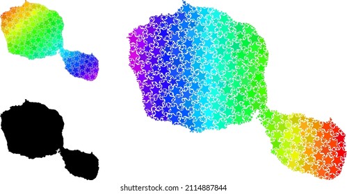Spectral gradient starred mosaic map of Tahiti Island. Vector colored map of Tahiti Island with spectral gradients.