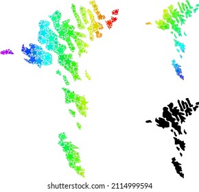 Spectral gradient starred mosaic map of Faroe Islands. Vector colorful map of Faroe Islands with spectral gradients.