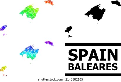 Spectral gradient starred mosaic map of Baleares Province. Vector colored map of Baleares Province with spectral gradients.