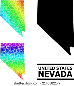 Spectral gradient starred mosaic map of Nevada State. Vector vibrant map of Nevada State with spectral gradients. Mosaic map of Nevada State collage is formed with scattered colored star elements.