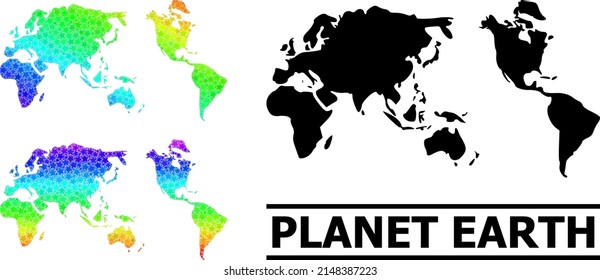 Spectral gradient starred mosaic map of Earth. Vector colored map of Earth with rainbow gradients. Mosaic map of Earth collage is done with chaotic colored star parts.