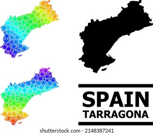 Spectral gradient starred mosaic map of Tarragona Province. Vector colored map of Tarragona Province with spectral gradients.