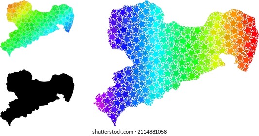 Spectral gradient stars collage map of Saxony State. Vector colored map of Saxony State with spectral gradients. Mosaic map of Saxony State collage is composed with random colored star elements.