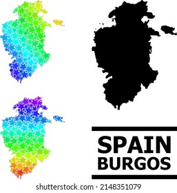 Spectral gradient stars collage map of Burgos Province. Vector colorful map of Burgos Province with spectral gradients.