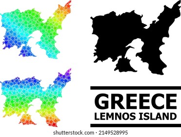Spectral gradient stars collage map of Lemnos Island. Vector colorful map of Lemnos Island with spectral gradients. Mosaic map of Lemnos Island collage is done from random colorful star elements.