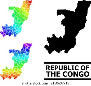 Mapa de collage de estrellas de gradiente espectral de la República del Congo. Mapa de la República del Congo de color vectorial con gradientes espectrales.