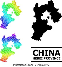 Spectral gradient stars mosaic map of Hebei Province. Vector colorful map of Hebei Province with spectral gradients.