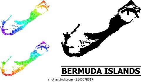 Gradiente espectral estrena un mapa de mosaicos de las Islas Bermudas. Mapa vectorial colorido de las islas Bermudas con gradientes de arco iris.