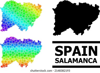 Spectral gradient stars mosaic map of Salamanca Province. Vector colorful map of Salamanca Province with spectral gradients.