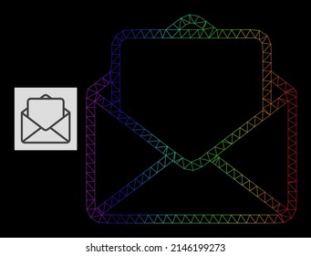 Spectral Gradiented Net Open Letter Icon. Geometric Carcass Flat Net Is Based On Open Letter Icon, Generated With Triangle Mesh Carcass, With Spectral Gradient.