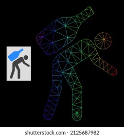 Icono de mensajero de vino neto con grano espectral. La red plana de marco geométrico se basa en el icono del mensajero de vino, generado con la canal de malla triangular, con gradiente espectral.