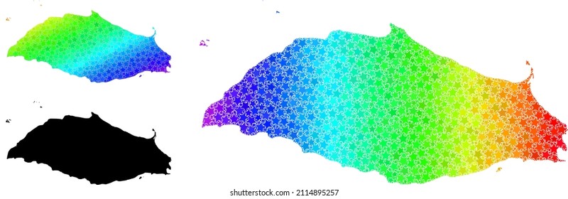 Spectral gradiented star collage map of Isla La Tortuga. Vector colorful map of Isla La Tortuga with spectrum gradients.