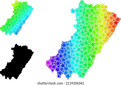 Spectral gradiented star collage map of Castellon Province. Vector colored map of Castellon Province with spectral gradients.