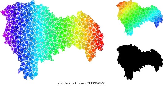 Spectral gradiented star collage map of Guadalajara Province. Vector colored map of Guadalajara Province with spectral gradients.