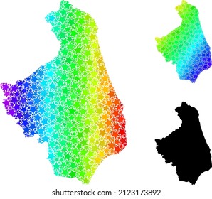Spectral gradiented star collage map of Podlasie Province. Vector colored map of Podlasie Province with spectral gradients.