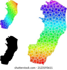 Spectral gradiented star collage map of Espirito Santo State. Vector colored map of Espirito Santo State with spectrum gradients.