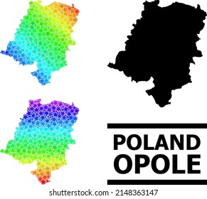 Spectral gradiented star collage map of Opole Province. Vector colored map of Opole Province with rainbow gradients.