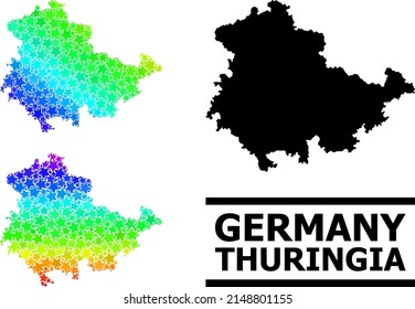 Spectral gradiented star collage map of Thuringia State. Vector vibrant map of Thuringia State with spectral gradients.