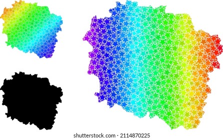 Spectral gradiented star mosaic map of Kujawy-Pomerania Province. Vector vibrant map of Kujawy-Pomerania Province with spectral gradients.