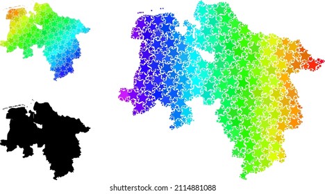 Spectral gradiented star mosaic map of Lower Saxony State. Vector colored map of Lower Saxony State with spectral gradients.