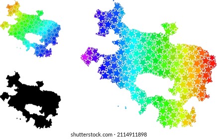 Spectral gradiented star mosaic map of Alava Province. Vector colored map of Alava Province with spectrum gradients. Mosaic map of Alava Province collage is organized of chaotic colored star elements.