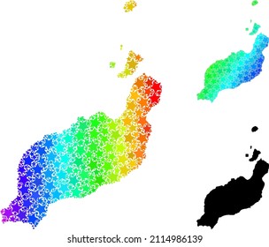 Spectral gradiented star mosaic map of Lanzarote Islands. Vector colorful map of Lanzarote Islands with spectral gradients.