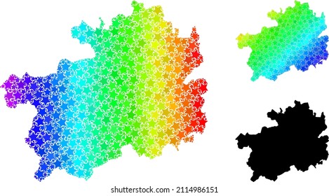 Spectral gradiented star mosaic map of Guizhou Province. Vector colorful map of Guizhou Province with spectral gradients. Mosaic map of Guizhou Province collage is done with chaotic color star parts.