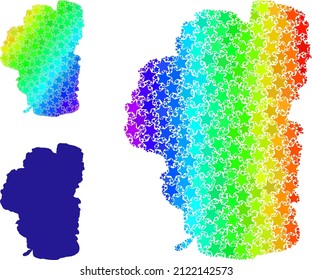 Spectral gradiented star mosaic map of Tahoe Lake. Vector colorful map of Tahoe Lake with rainbow gradients. Mosaic map of Tahoe Lake collage is created with randomized colorful star elements.