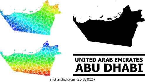 Spectral gradiented star mosaic map of Abu Dhabi Emirate. Vector vibrant map of Abu Dhabi Emirate with spectral gradients.