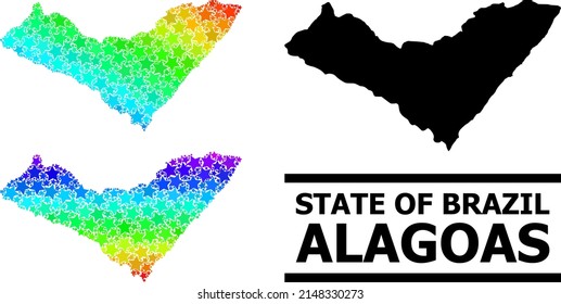 Spectral gradiented star mosaic map of Alagoas State. Vector colored map of Alagoas State with spectrum gradients.