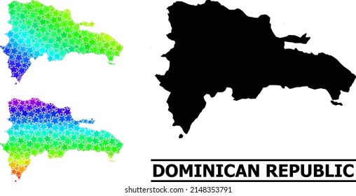 Spectral gradiented star mosaic map of Dominican Republic. Vector colored map of Dominican Republic with spectral gradients.