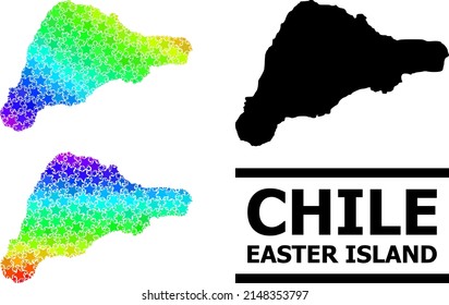 Spectral gradiented star mosaic map of Easter Island. Vector colorful map of Easter Island with spectral gradients. Mosaic map of Easter Island collage is created from chaotic colorful star items.