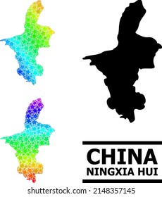 Spectral gradiented star mosaic map of Ningxia Hui Region. Vector colorful map of Ningxia Hui Region with spectrum gradients.