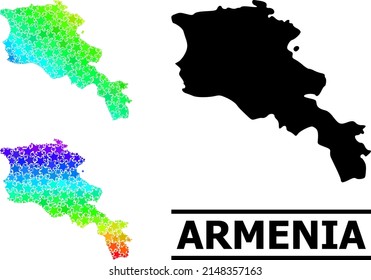 Spectral gradiented star mosaic map of Armenia. Vector colored map of Armenia with spectrum gradients. Mosaic map of Armenia collage is formed with chaotic colorful star items.