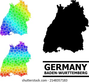 Spectral gradiented star mosaic map of Baden-Wurttemberg State. Vector colorful map of Baden-Wurttemberg State with spectral gradients.