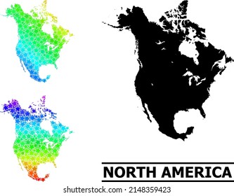 Spectral gradiented star mosaic map of North America. Vector colorful map of North America with spectrum gradients. Mosaic map of North America collage is constructed with chaotic colorful star items.