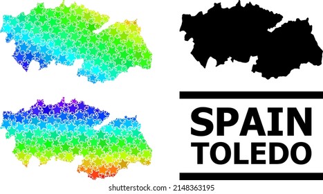 Spectral gradiented star mosaic map of Toledo Province. Vector colored map of Toledo Province with spectrum gradients.