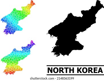 Spectral gradiented star mosaic map of North Korea. Vector colorful map of North Korea with spectral gradients. Mosaic map of North Korea collage is made of scattered colorful star items.